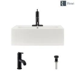 Rene 21" Rectangle Porcelain Bathroom Sink, Biscuit, with Faucet, R2-5018-B-R9-7009-ABR