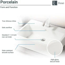 Rene 21" Rectangle Porcelain Bathroom Sink, Biscuit, with Faucet, R2-5018-B-R9-7009-ABR