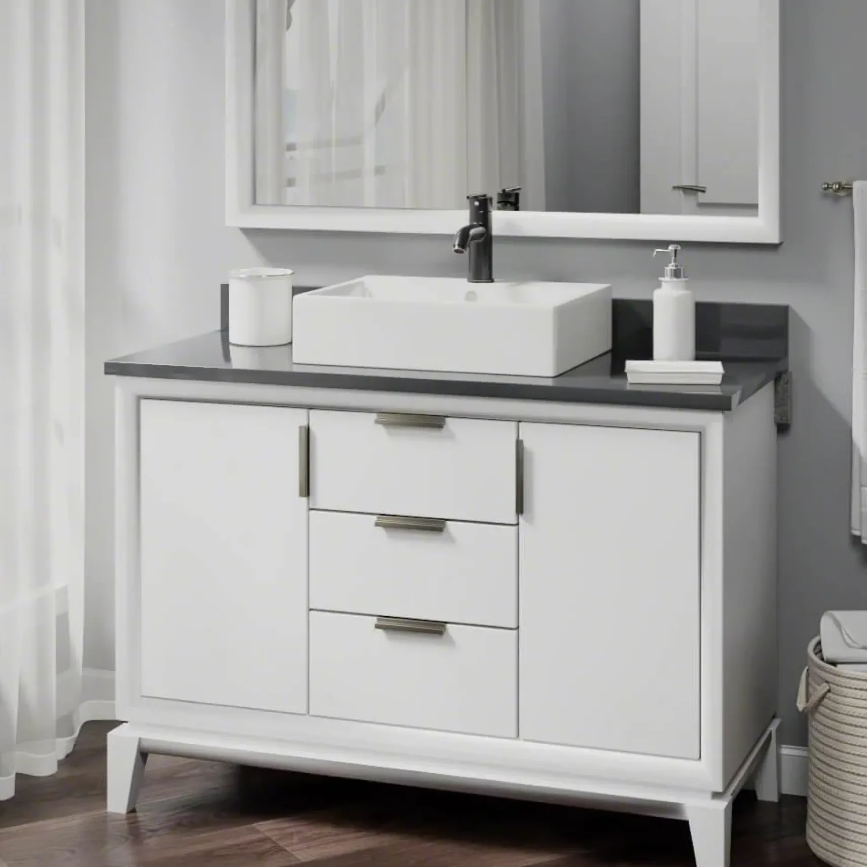 Rene 21" Rectangle Porcelain Bathroom Sink, Biscuit, with Faucet, R2-5018-B-R9-7009-ABR