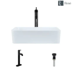 Rene 19" Rectangle Porcelain Bathroom Sink, White, with Faucet, R2-5007-W-R9-7001-ABR