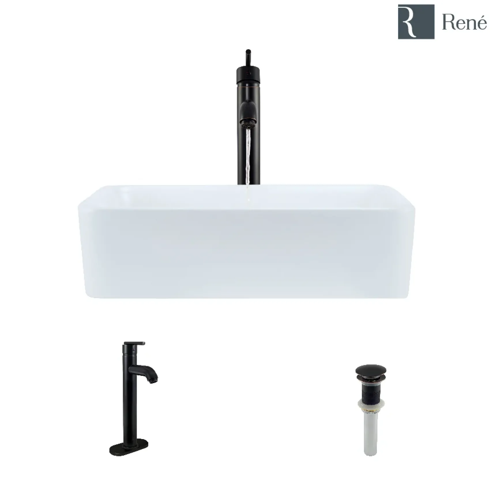 Rene 19" Rectangle Porcelain Bathroom Sink, White, with Faucet, R2-5007-W-R9-7001-ABR