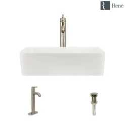 Rene 19" Rectangle Porcelain Bathroom Sink, Biscuit, with Faucet, R2-5007-B-R9-7001-BN