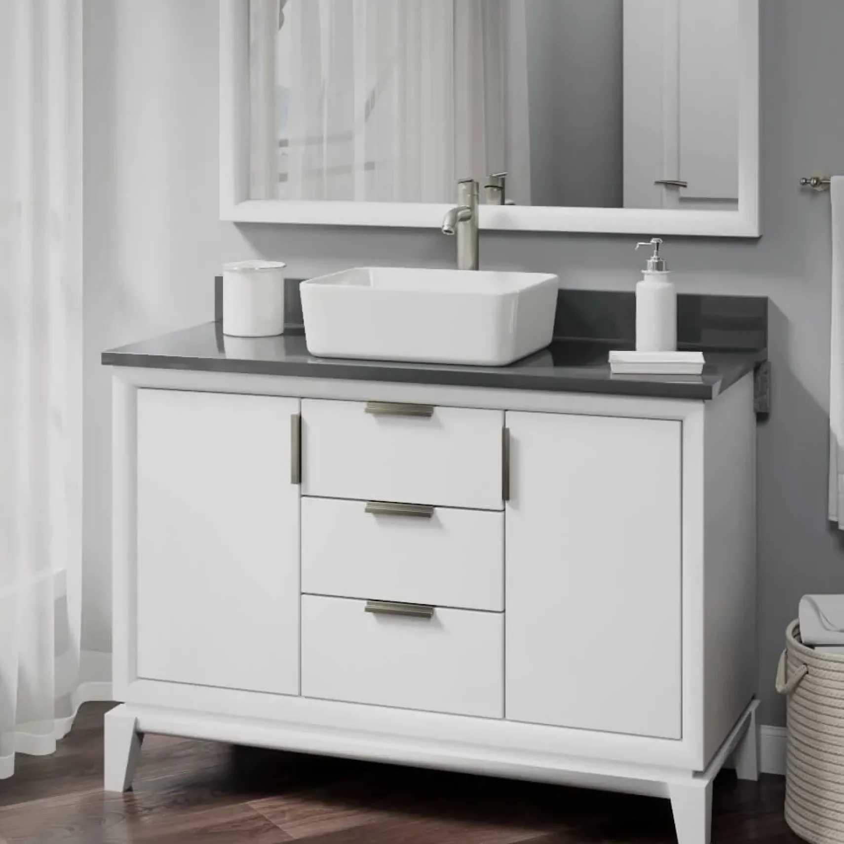 Rene 19" Rectangle Porcelain Bathroom Sink, Biscuit, with Faucet, R2-5007-B-R9-7001-BN