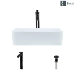 Rene 19" Rectangle Porcelain Bathroom Sink, White, with Faucet, R2-5007-W-R9-7006-ABR