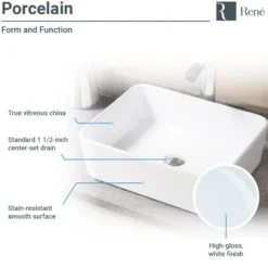 Rene 19" Rectangle Porcelain Bathroom Sink, White, with Faucet, R2-5007-W-R9-7006-ABR