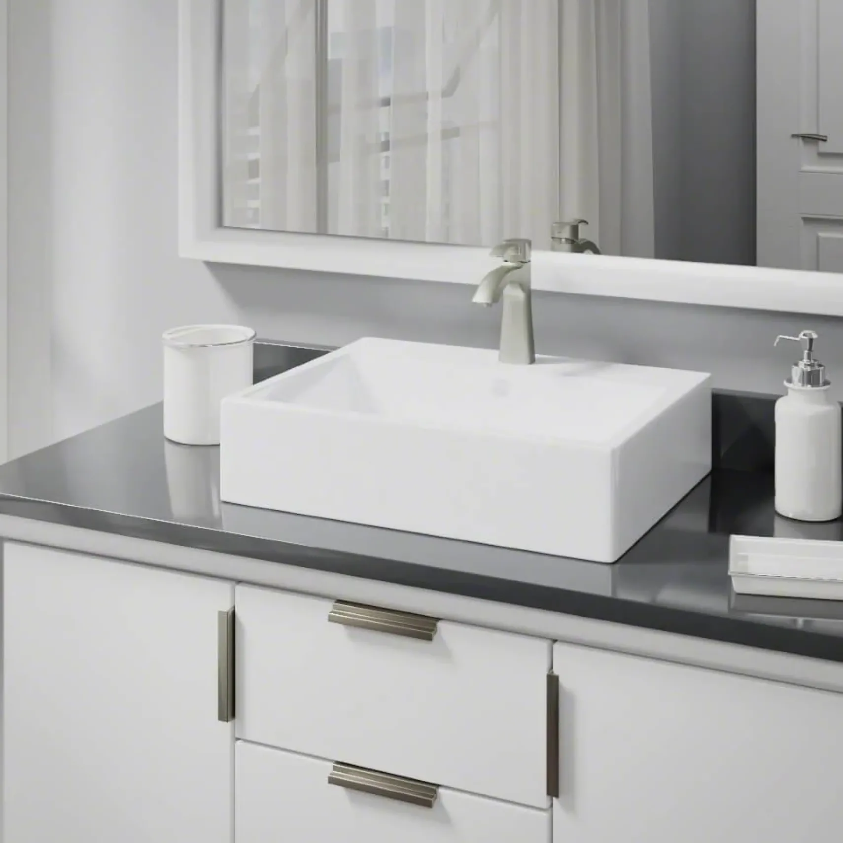 Rene 21" Rectangle Porcelain Bathroom Sink, White, with Faucet, R2-5018-W-R9-7005-BN