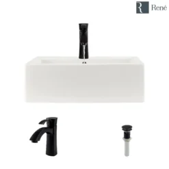 Rene 21" Rectangle Porcelain Bathroom Sink, Biscuit, with Faucet, R2-5018-B-R9-7005-ABR