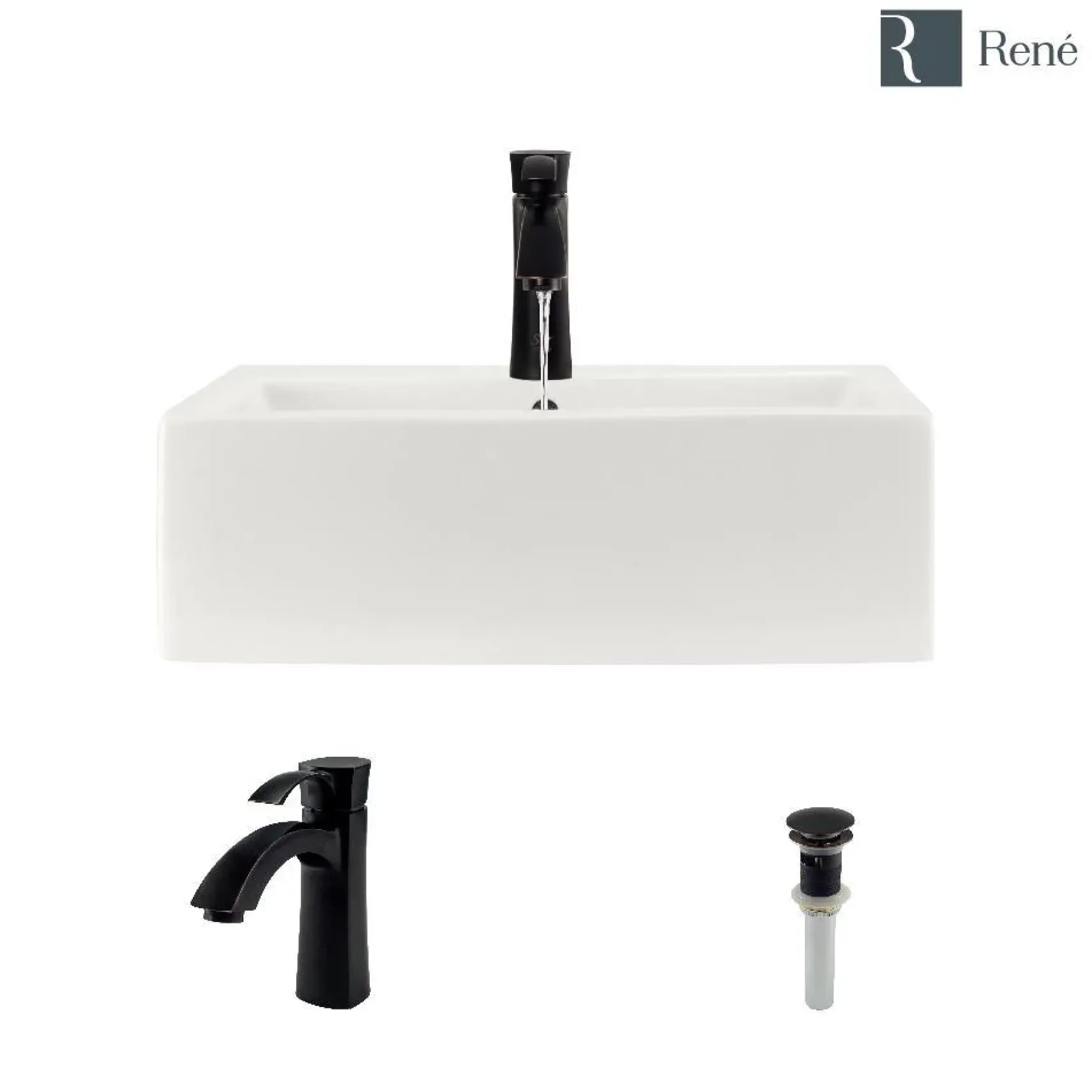 Rene 21" Rectangle Porcelain Bathroom Sink, Biscuit, with Faucet, R2-5018-B-R9-7005-ABR