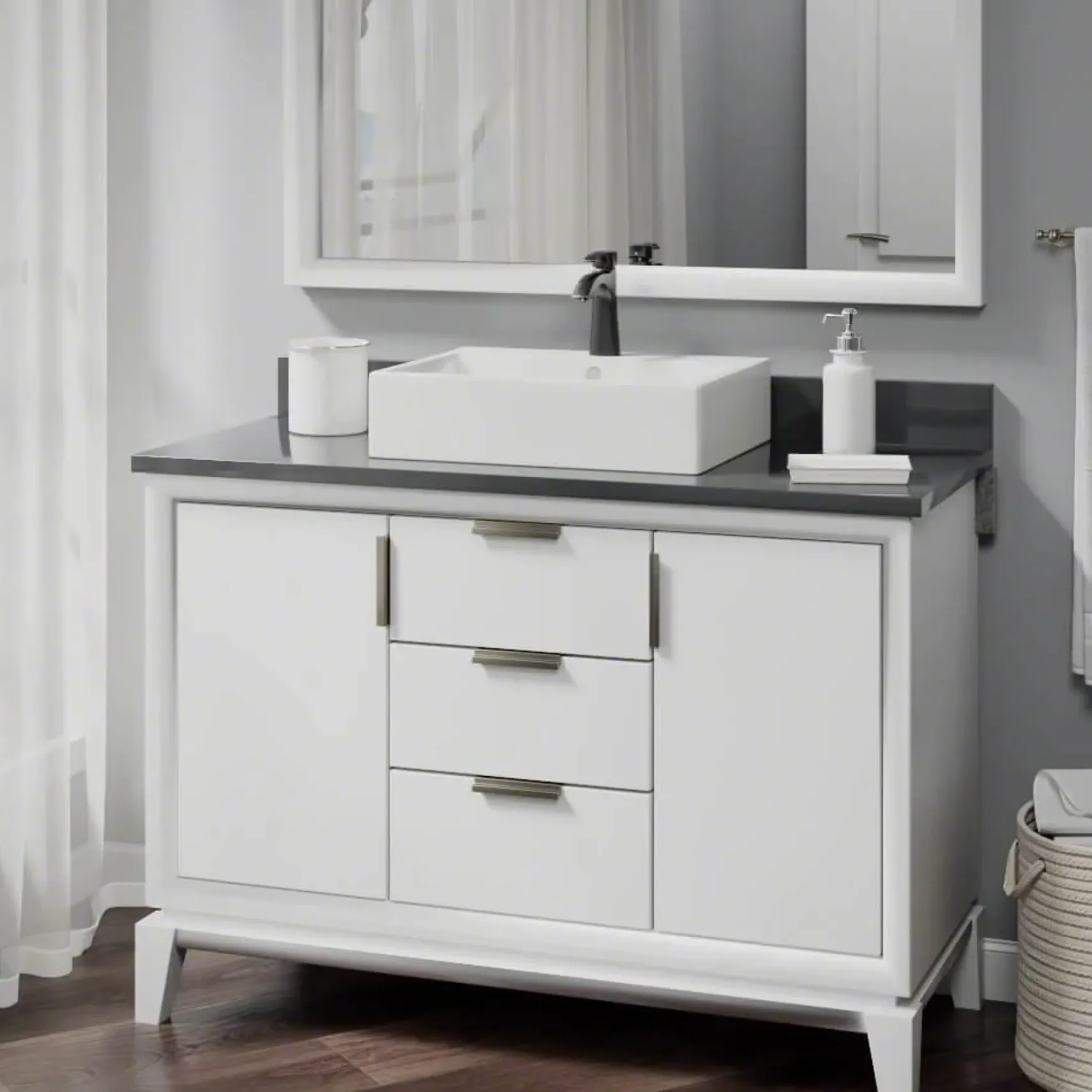 Rene 21" Rectangle Porcelain Bathroom Sink, Biscuit, with Faucet, R2-5018-B-R9-7005-ABR