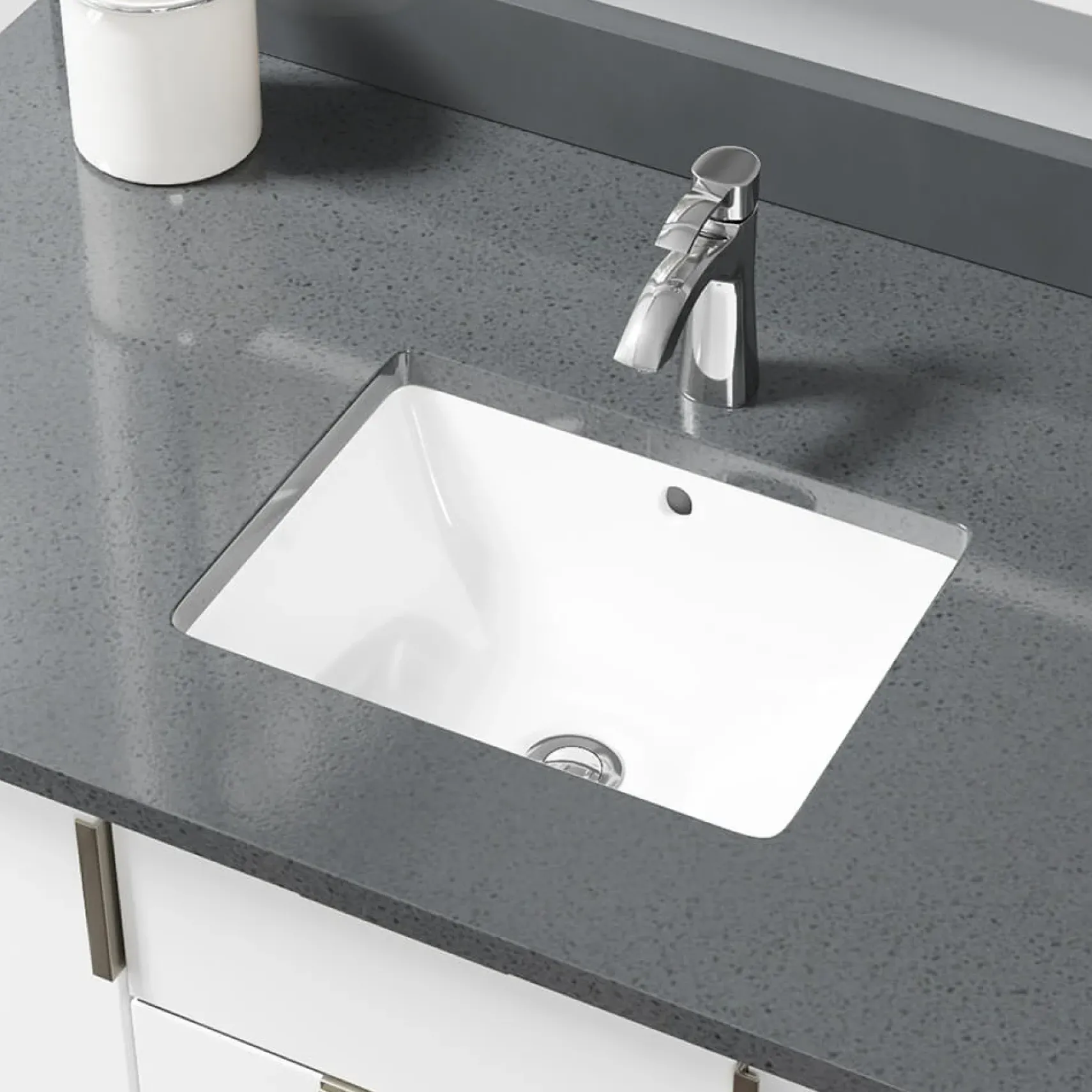 Rene 18" Rectangle Porcelain Bathroom Sink, White, R2-1007-W-PUD-C
