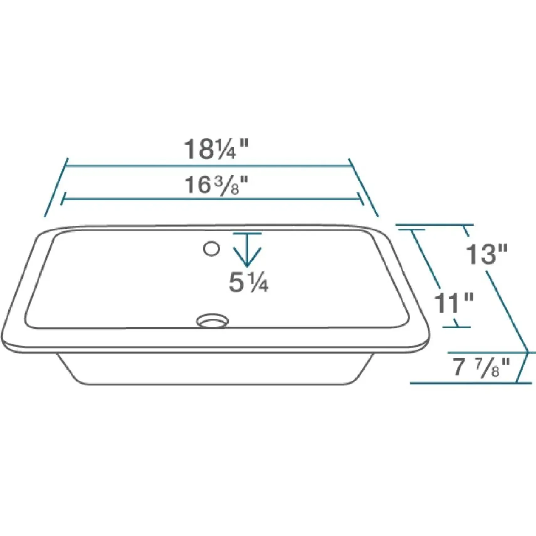 Rene 18" Rectangle Porcelain Bathroom Sink, White, R2-1007-W-PUD-C