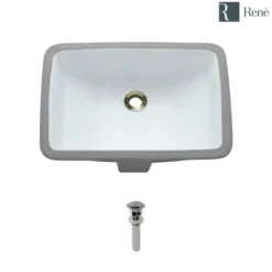 Rene 21" Rectangle Porcelain Bathroom Sink, White, R2-1002-W-PUD-C