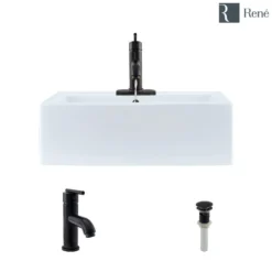 Rene 21" Rectangle Porcelain Bathroom Sink, White, with Faucet, R2-5018-W-R9-7009-ABR