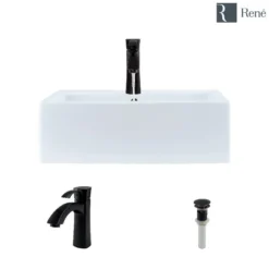 Rene 21" Rectangle Porcelain Bathroom Sink, White, with Faucet, R2-5018-W-R9-7005-ABR