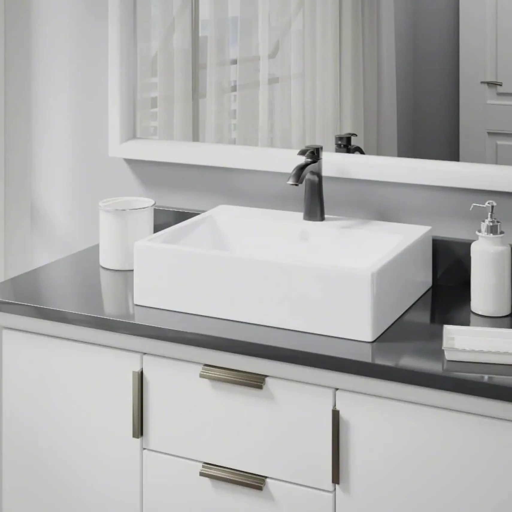 Rene 21" Rectangle Porcelain Bathroom Sink, White, with Faucet, R2-5018-W-R9-7005-ABR