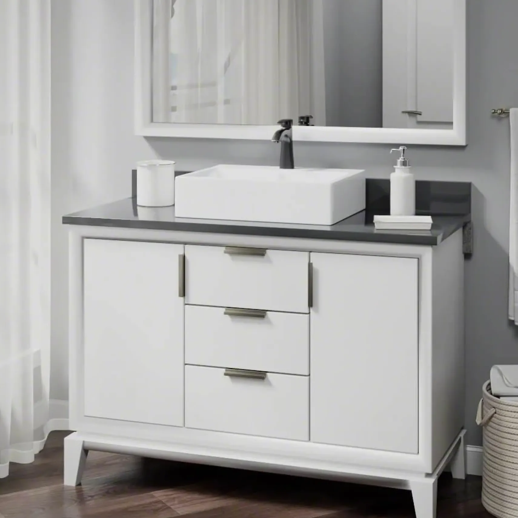 Rene 21" Rectangle Porcelain Bathroom Sink, White, with Faucet, R2-5018-W-R9-7005-ABR