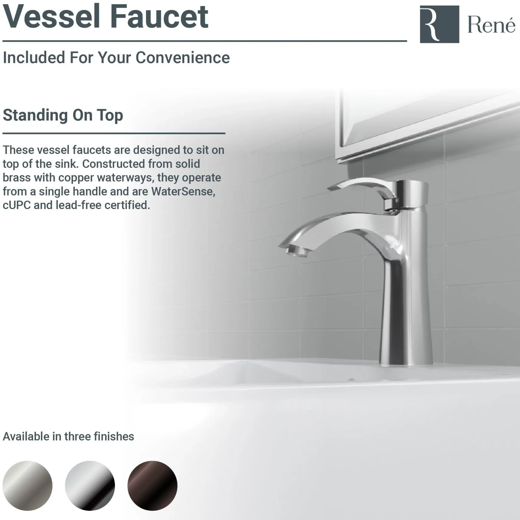 Rene 21" Rectangle Porcelain Bathroom Sink, White, with Faucet, R2-5018-W-R9-7005-ABR