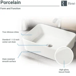 Rene 19" Rectangle Porcelain Bathroom Sink, Biscuit, with Faucet, R2-5007-B-R9-7003-ABR