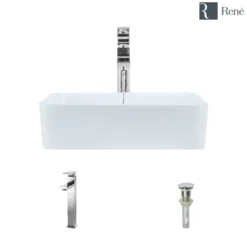 Rene 19" Rectangle Porcelain Bathroom Sink, White, with Faucet, R2-5007-W-R9-7003-C