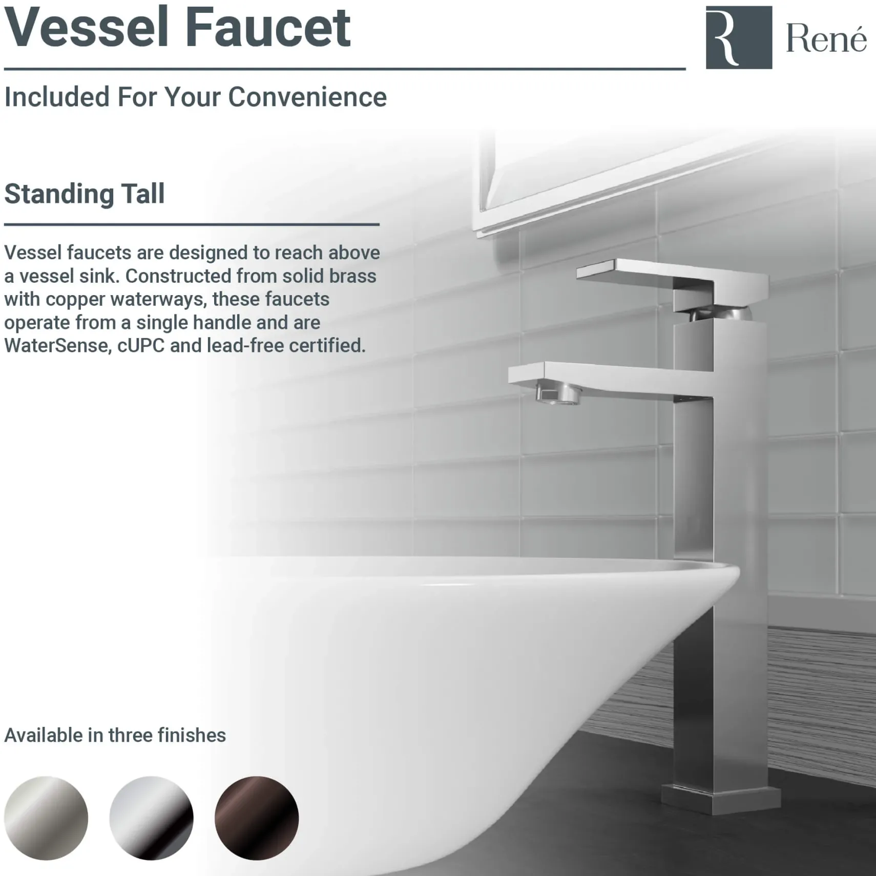 Rene 19" Rectangle Porcelain Bathroom Sink, White, with Faucet, R2-5007-W-R9-7003-C