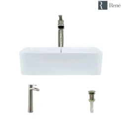 Rene 19" Rectangle Porcelain Bathroom Sink, White, with Faucet, R2-5007-W-R9-7007-BN