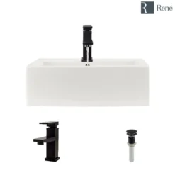 Rene 21" Rectangle Porcelain Bathroom Sink, Biscuit, with Faucet, R2-5018-B-R9-7002-ABR