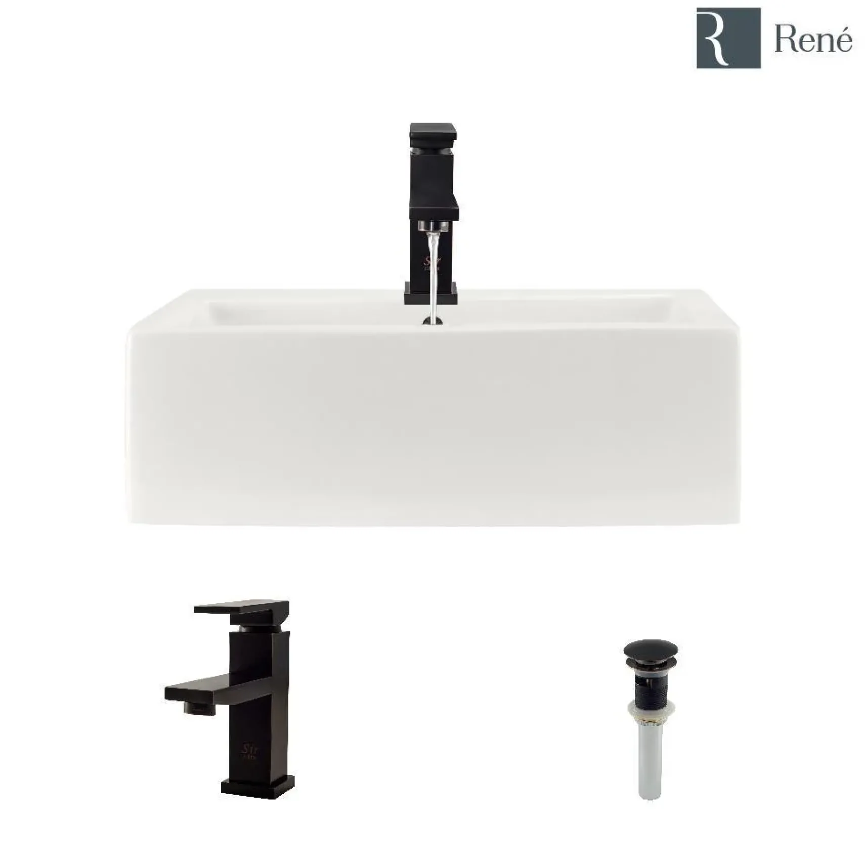 Rene 21" Rectangle Porcelain Bathroom Sink, Biscuit, with Faucet, R2-5018-B-R9-7002-ABR