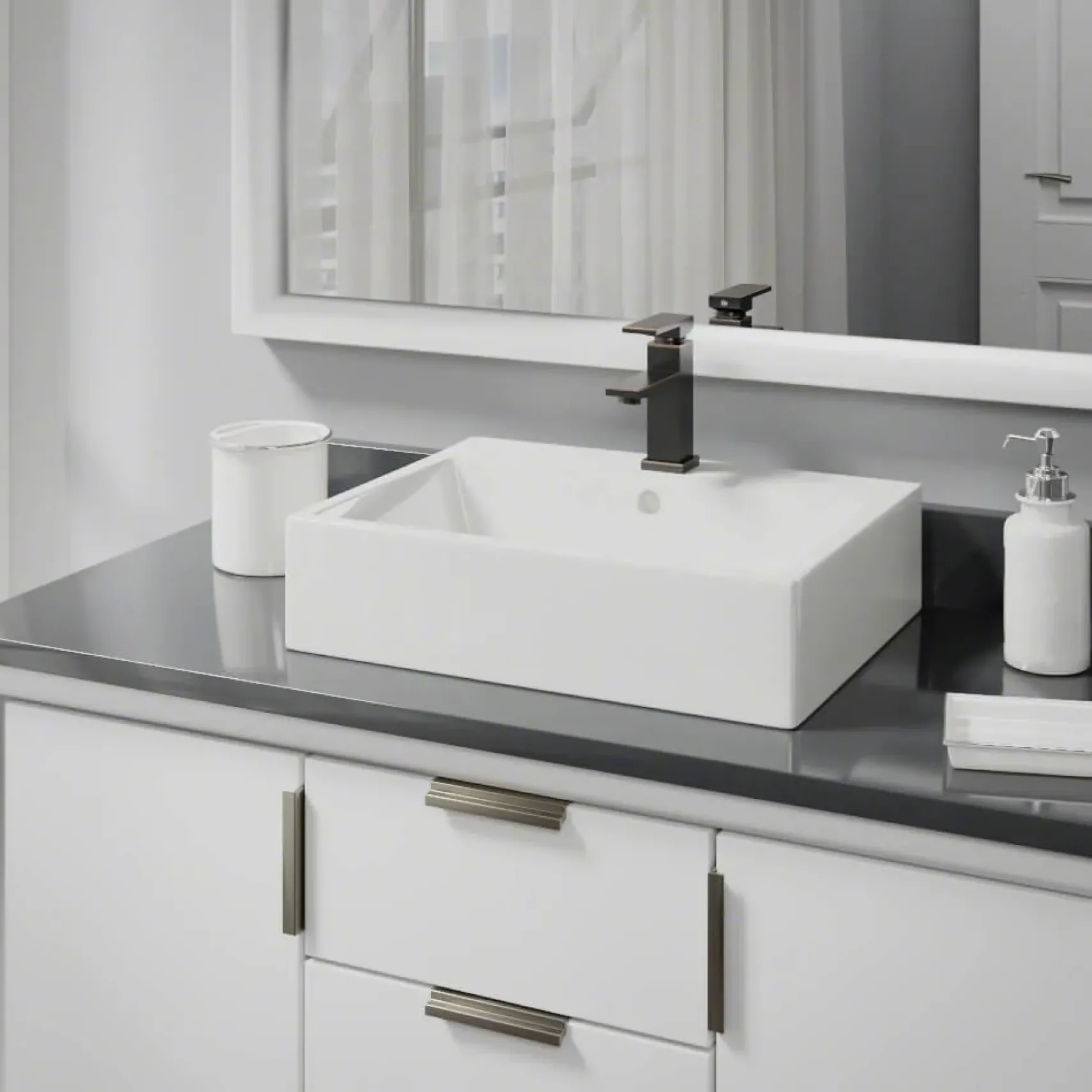 Rene 21" Rectangle Porcelain Bathroom Sink, Biscuit, with Faucet, R2-5018-B-R9-7002-ABR
