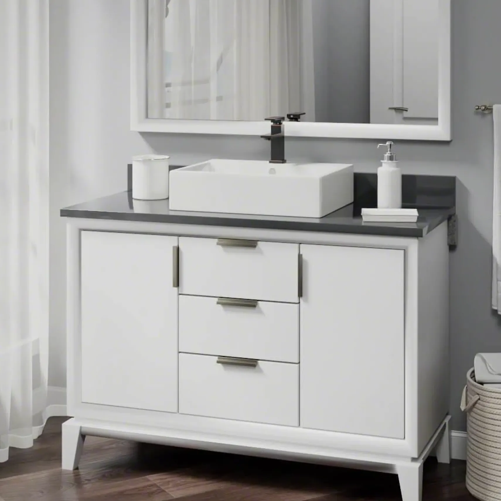 Rene 21" Rectangle Porcelain Bathroom Sink, Biscuit, with Faucet, R2-5018-B-R9-7002-ABR