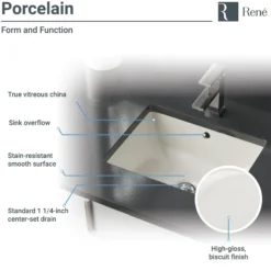 Rene 18" Rectangle Porcelain Bathroom Sink, Biscuit, R2-1007-B-PUD-ABR