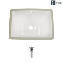 Rene 18" Rectangle Porcelain Bathroom Sink, Biscuit, R2-1007-B-PUD-C