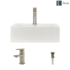 Rene 21" Rectangle Porcelain Bathroom Sink, Biscuit, with Faucet, R2-5018-B-R9-7002-BN