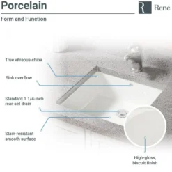 Rene 17" Rectangle Porcelain Bathroom Sink, Biscuit, R2-1003-B-PUD-BN