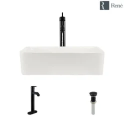 Rene 19" Rectangle Porcelain Bathroom Sink, Biscuit, with Faucet, R2-5007-B-R9-7001-ABR