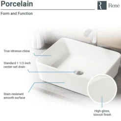 Rene 19" Rectangle Porcelain Bathroom Sink, Biscuit, with Faucet, R2-5007-B-R9-7001-ABR