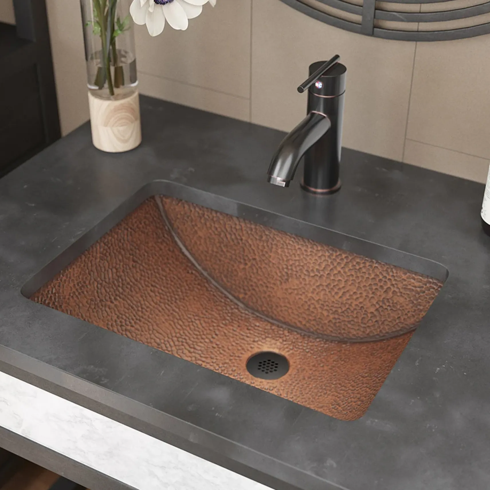 Rene 21" Rectangular Copper Bathroom Sink, R4-1006-GD-ABR