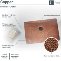 Rene 21" Rectangular Copper Bathroom Sink, R4-1006-GD-ORB