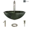 Rene 17" Round Glass Bathroom Sink, Forest Green, with Faucet, R5-5027-R9-7006-BN