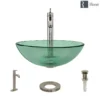 Rene 17" Round Glass Bathroom Sink, Ivy, with Faucet, R5-5001-IVY-R9-7001-BN