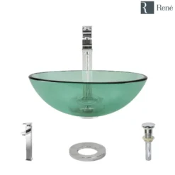 Rene 17" Round Glass Bathroom Sink, Ivy, with Faucet, R5-5001-IVY-R9-7003-C