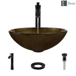Rene 17" Round Glass Bathroom Sink, Regal Bronze and Earth Tones, with Faucet, R5-5035-R9-7006-ABR