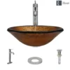 Rene 18" Round Glass Bathroom Sink, Orange Gold Foil, with Faucet, R5-5013-R9-7001-C