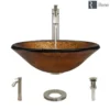 Rene 18" Round Glass Bathroom Sink, Orange Gold Foil, with Faucet, R5-5013-R9-7006-BN