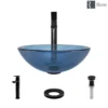 Rene 17" Round Glass Bathroom Sink, Celeste, with Faucet, R5-5001-CEL-R9-7003-ABR
