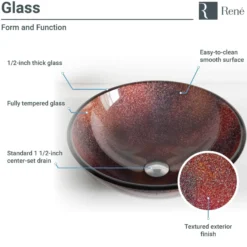Rene 17" Round Glass Bathroom Sink, Multi-Color, with Faucet, R5-5014-R9-7007-ABR