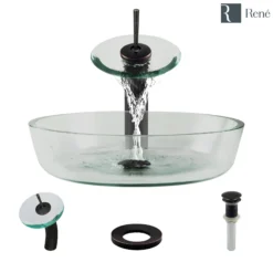 Rene 17" Round Glass Bathroom Sink, Crystal, with Faucet, R5-5024-WF-ABR