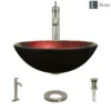 Rene 17" Round Glass Bathroom Sink, Gradient Red, with Faucet, R5-5007-R9-7001-BN