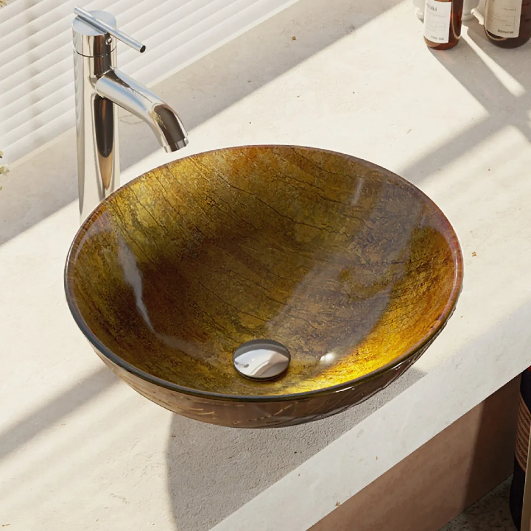 Rene 17" Round Glass Bathroom Sink, Bronze, with Faucet, R5-5030-R9-7001-C