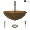 Rene 17" Round Glass Bathroom Sink, Beach Sand, with Faucet, R5-5025-R9-7003-BN
