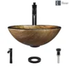 Rene 17" Round Glass Bathroom Sink, Bronze, with Faucet, R5-5030-R9-7006-ABR